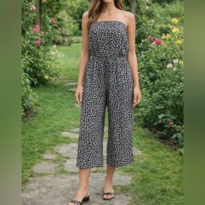 Abercrombie & Fitch Strapless Wide Leg Jumpsuit Small Black Print